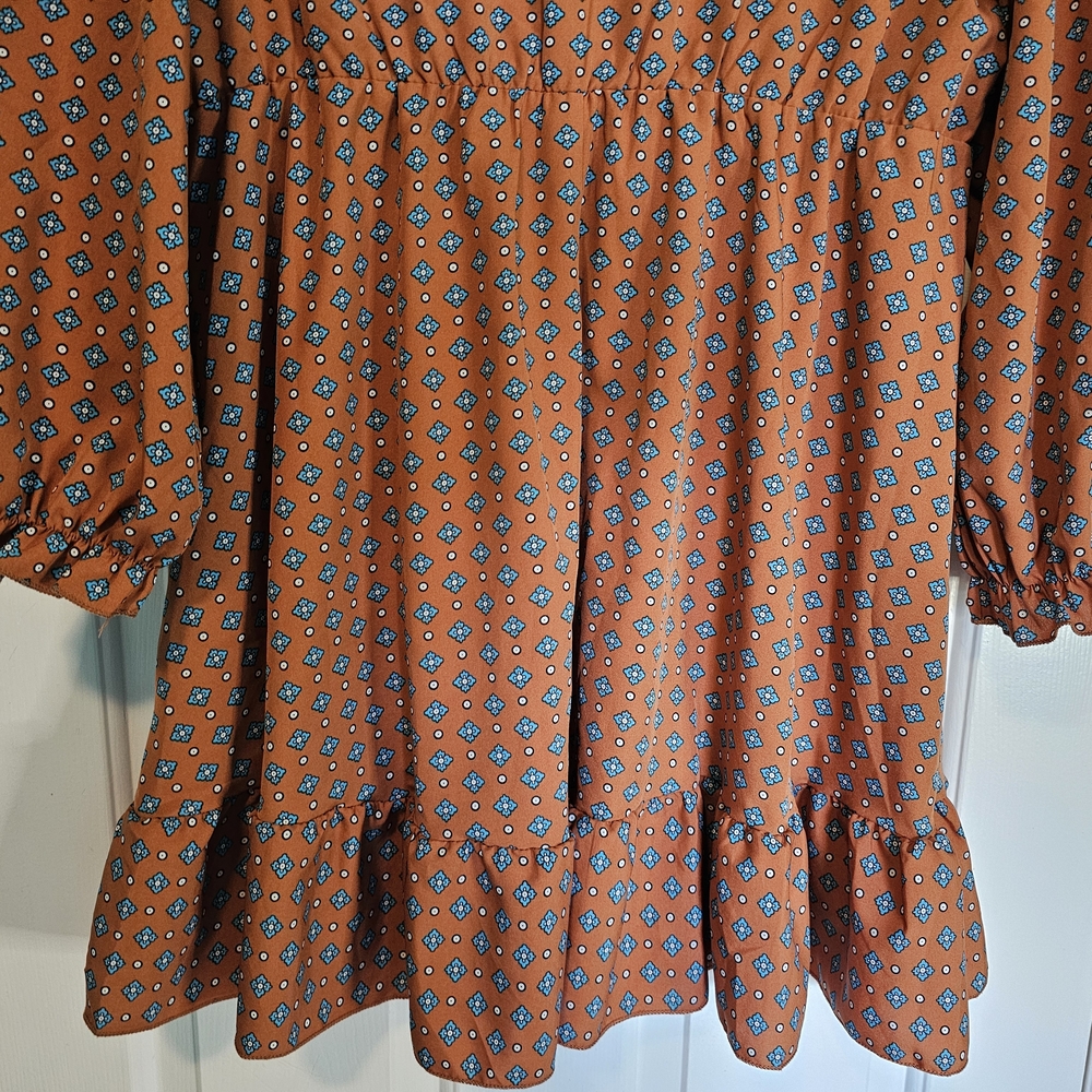 SHEIN Orange Geometric V-Neck Dress Women's Sz 1XL - Picture 11 of 15